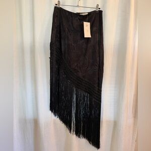12th Tribe Black Asymmetrical Fringe Skirt